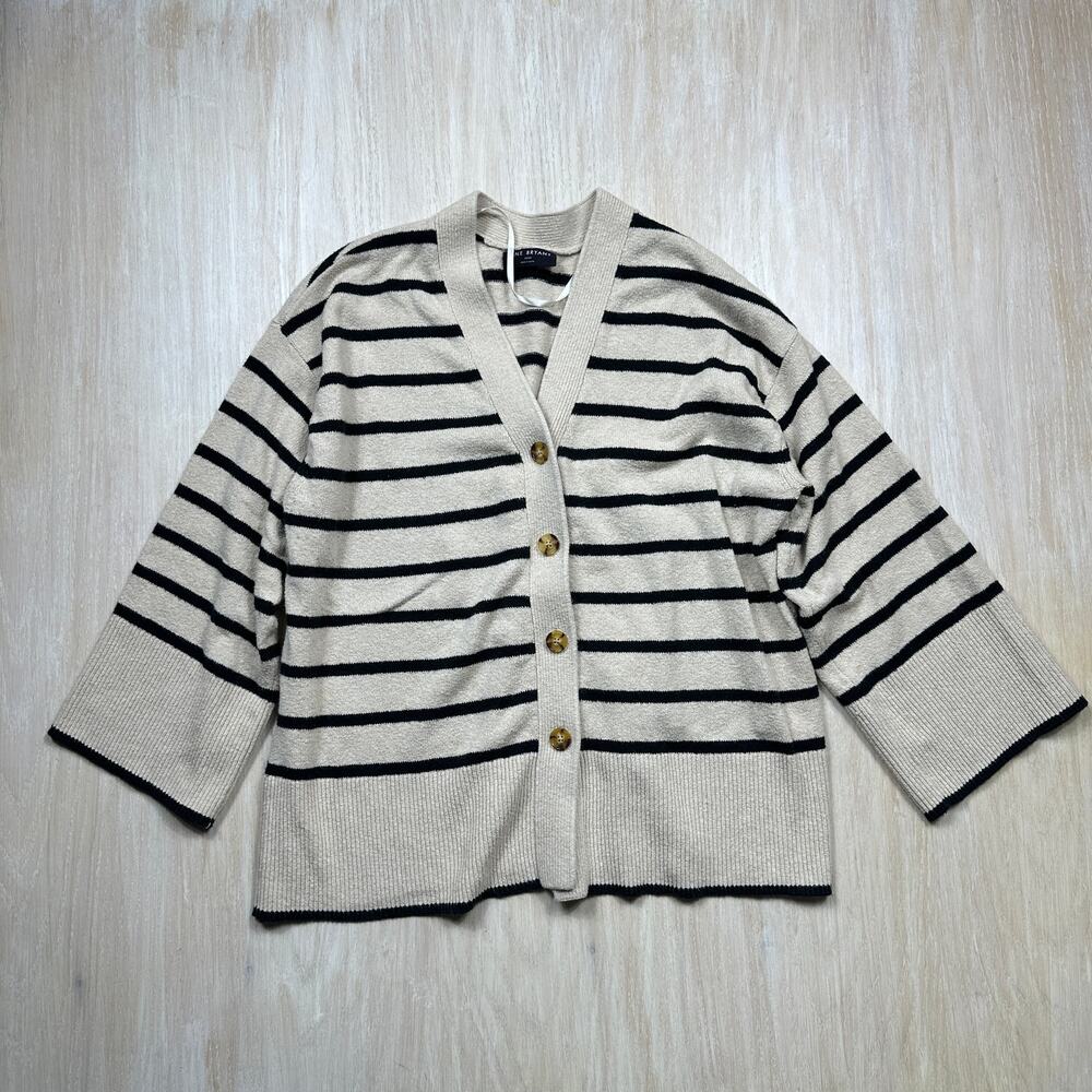 Lane Bryant Black Cream Striped Coastal Preppy Button Cardigan Sweater 18/20